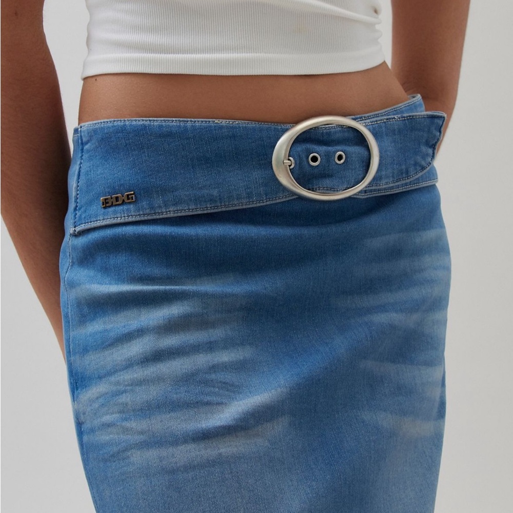 BDG Blue Denim Skirt with Metallic Buckle